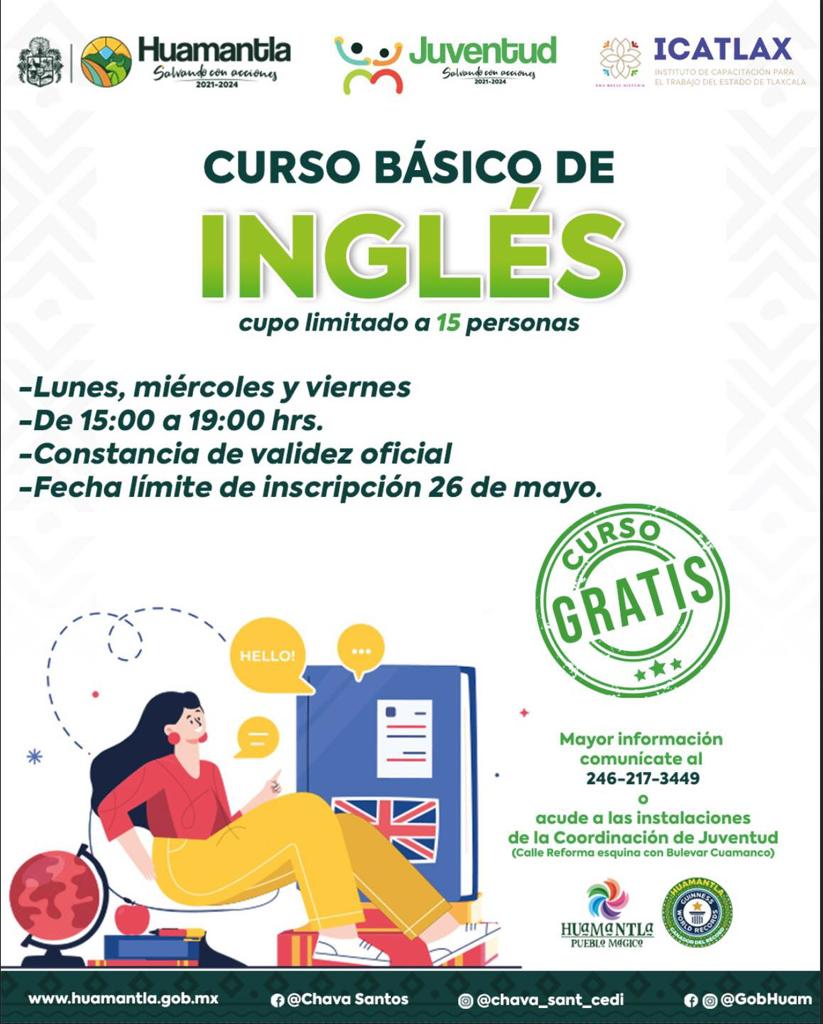Invita Coordinación de Juventud de Huamantla al curso gratuito de inglés básico